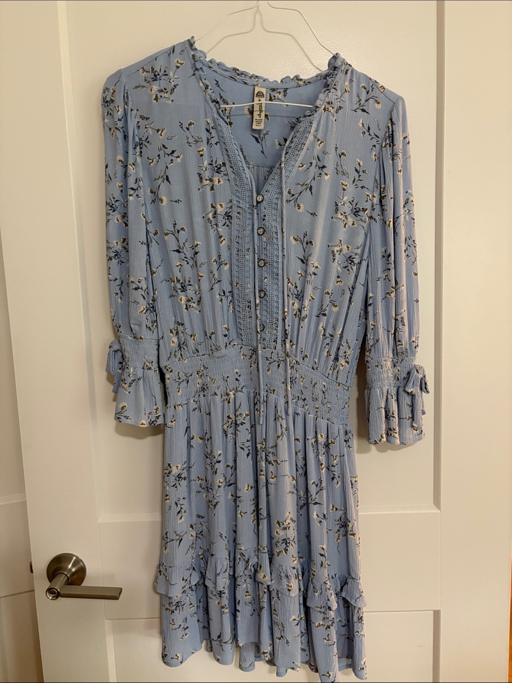 Light Blue Floral Button-Front Midi Dress